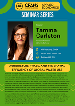 Green and blue poster for Tamma Carleton's talk on 2/16/24