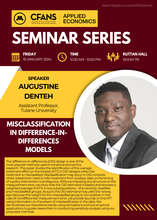Maroon and gold poster advertising the seminar on January 19, 2024 with speaker Augustine Denteh