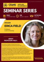 Maroon and Gold poster advertising Erica Field's talk on February 23
