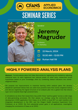 Blue and green poster advertising Jeremy Magruder's seminar on March 22